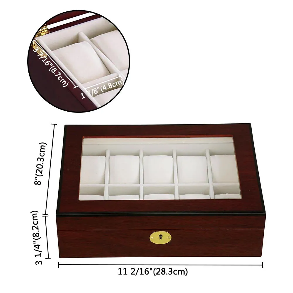 TheLAShop Watch Display Case 10-Slot Glass Top Wooden