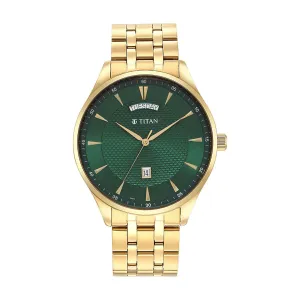 Titan Men's Opulent III Collection Analog Watch, Green Dial & Golden Stainless Steel Strap,90127YM03