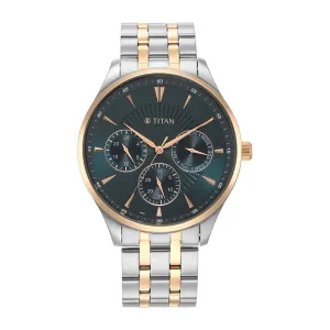 Titan Men's Opulent III Collection Analog Watch, Green Dial & Silver Stainless Steel Strap,90127KM02