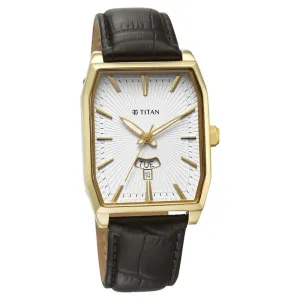 Titan Regalia Analog with Day and Date Men's Watch, Opulent White Dial Leather Strap, 1876YL02