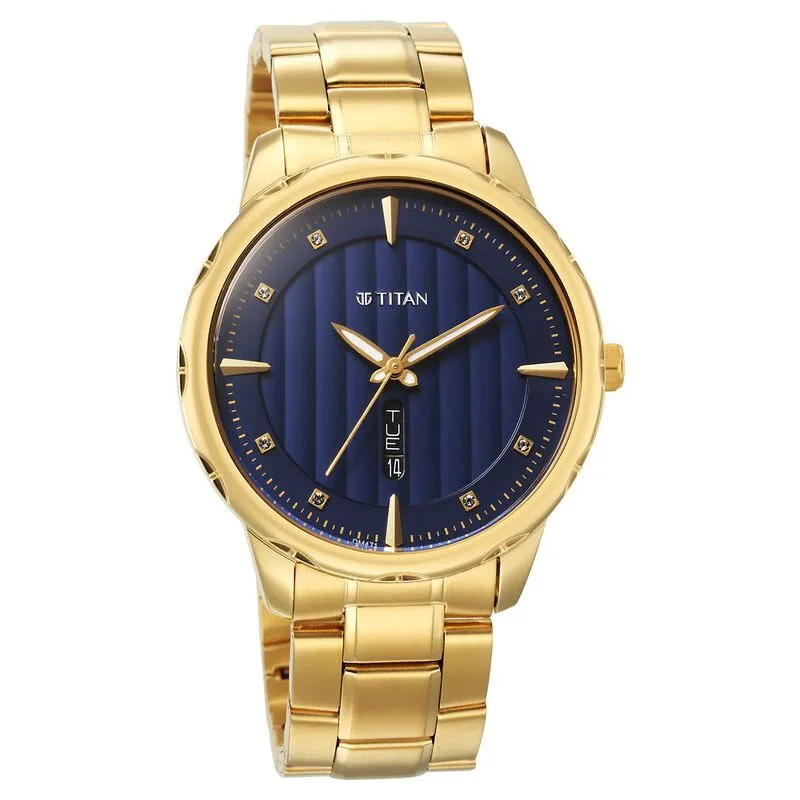 Titan Regalia Men's Watch Analog with Day and Date, Opulent Blue Dial Metal Strap, 1875YM02