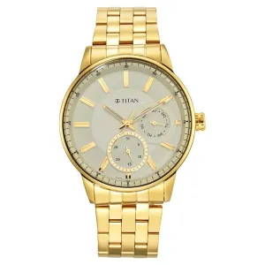 Titan Regalia Opulent Men's Watch Analog White Dial with Gold Stainless Steel Band, 9441YM02