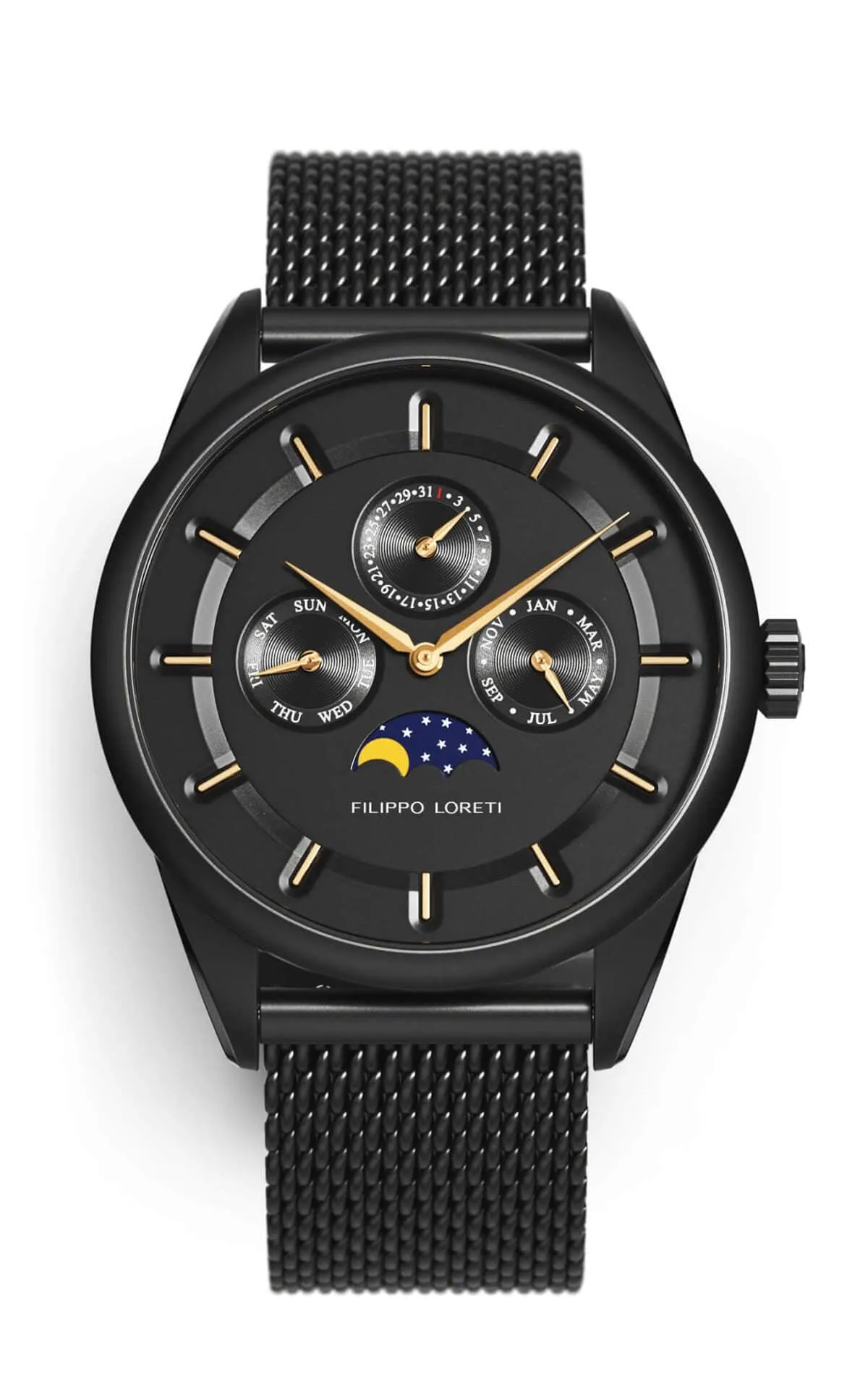 Venice Moonphase Black Gold Mesh