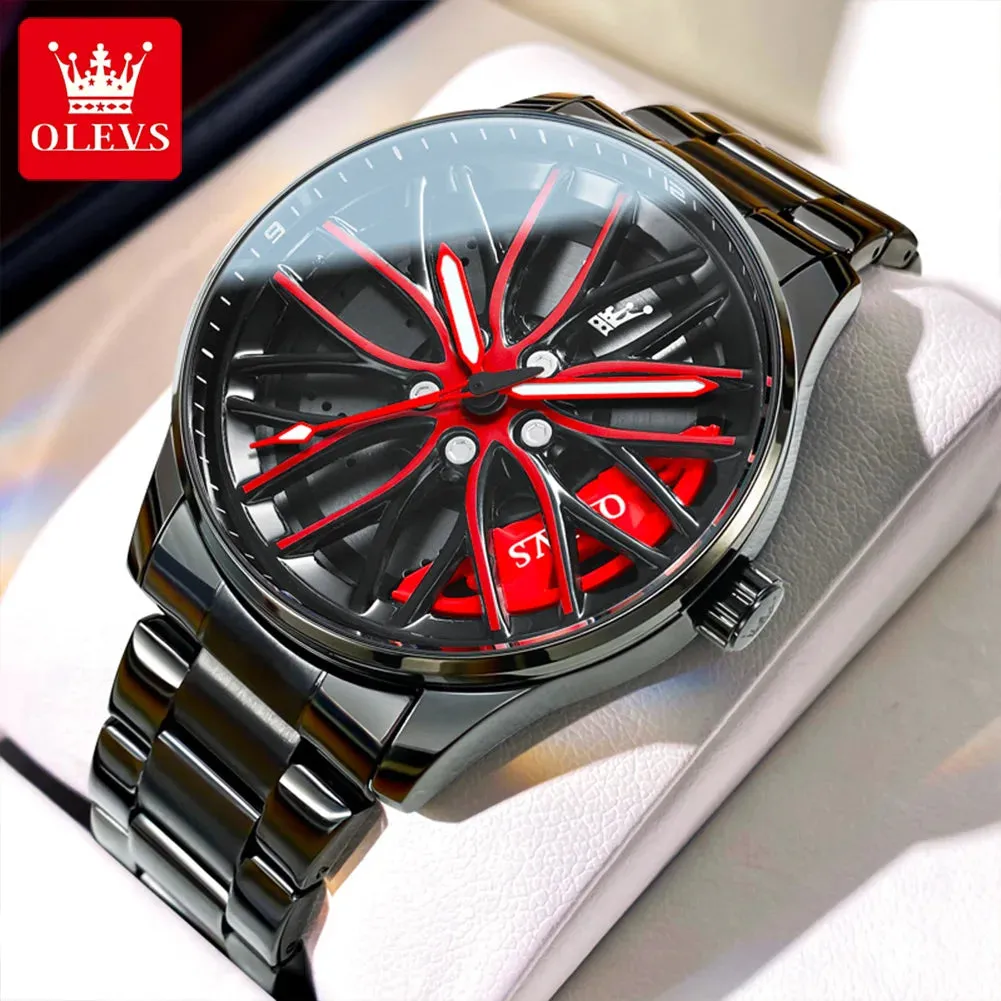 Watch for Men 360° Rotary Dial Sport Car Rim Wheel Hub Waterproof Luminous Fashion Stainless Steel Men'S Quartz Wristwatch