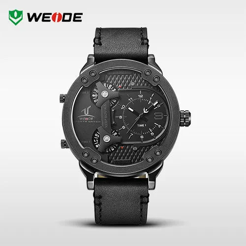 WEIDE Universe 3 Time Zones Watch Men Sport Water Resistant 3ATM Men's Quartz Movement Military Original Leather Strap Watches