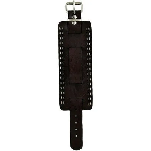 White/Grey Double Stitched Dark Brown Wide Leather Cuff Band