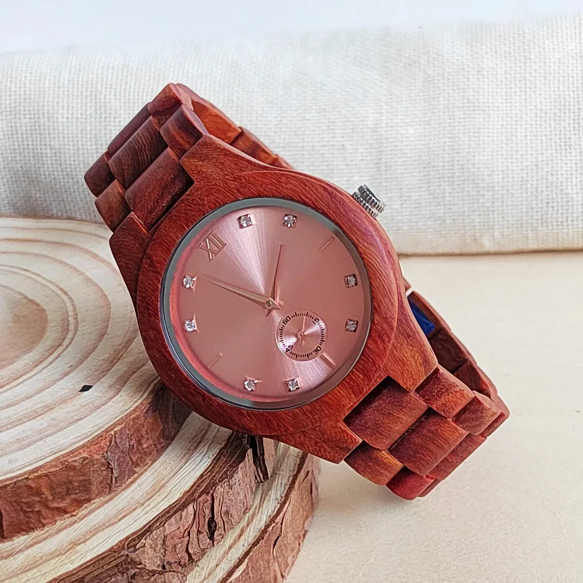 Women's Fashion Simulated Diamond Dial Stylish Simplicity Quartz Wooden Viking Watch