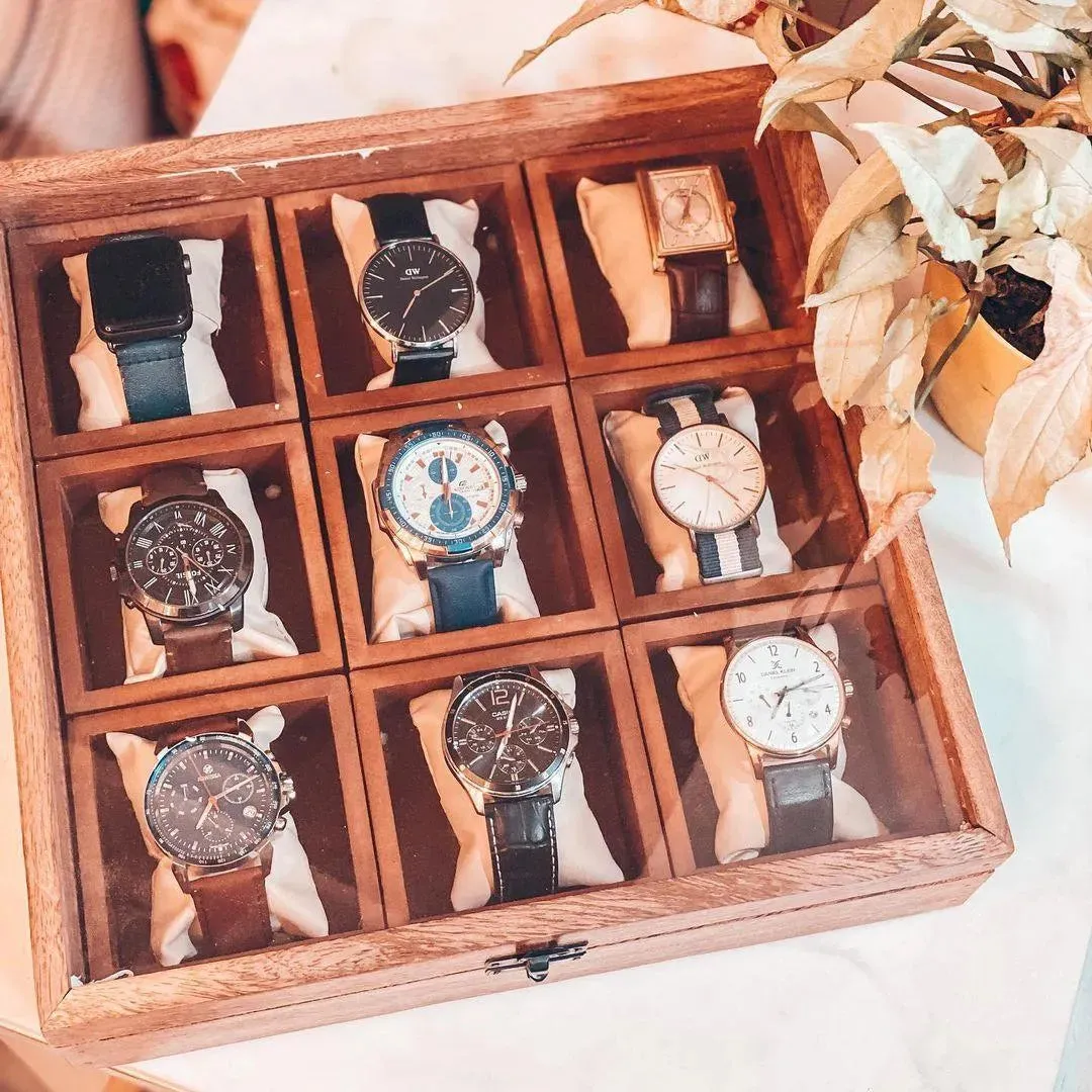 Wooden Watch Box With 9 Compartments