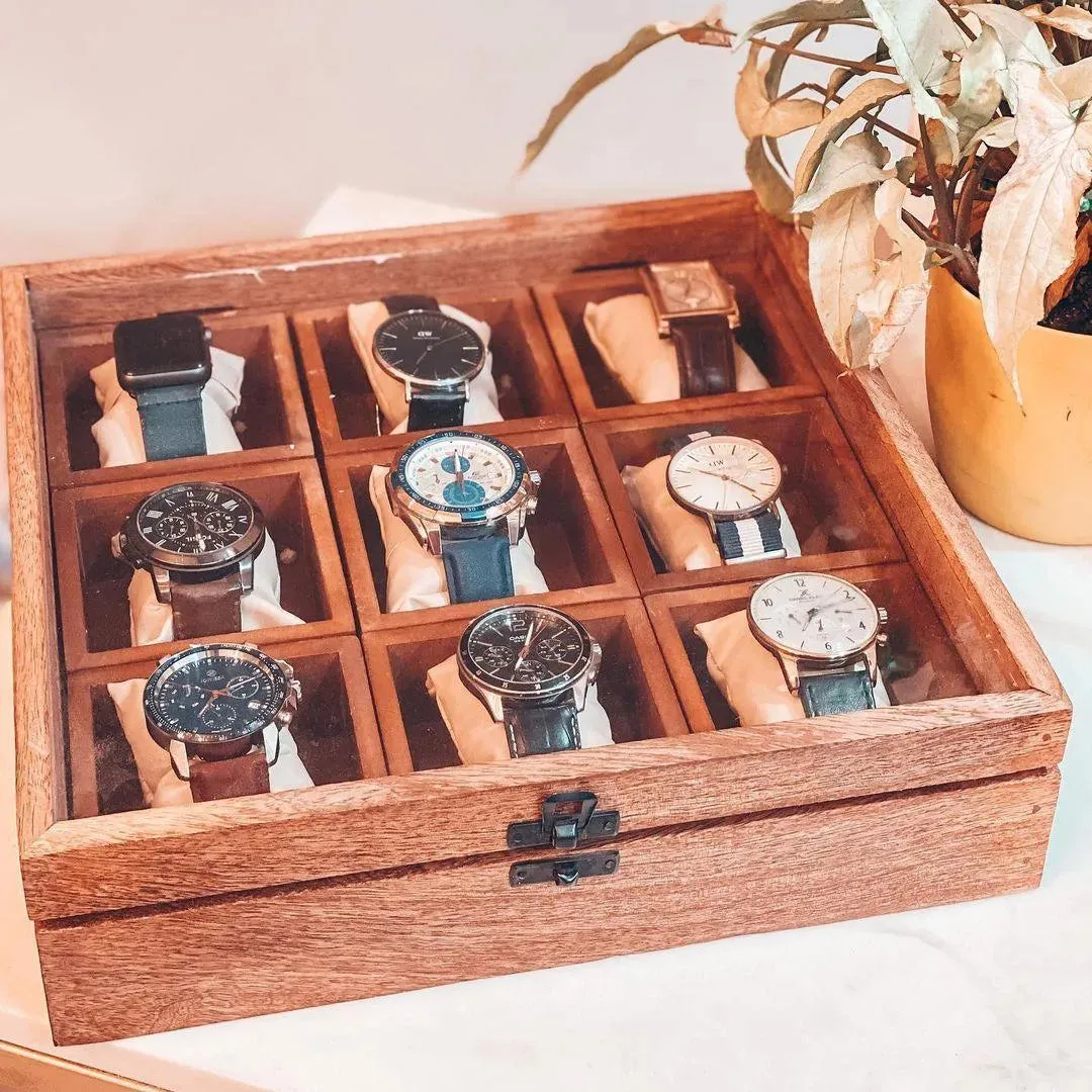 Wooden Watch Box With 9 Compartments