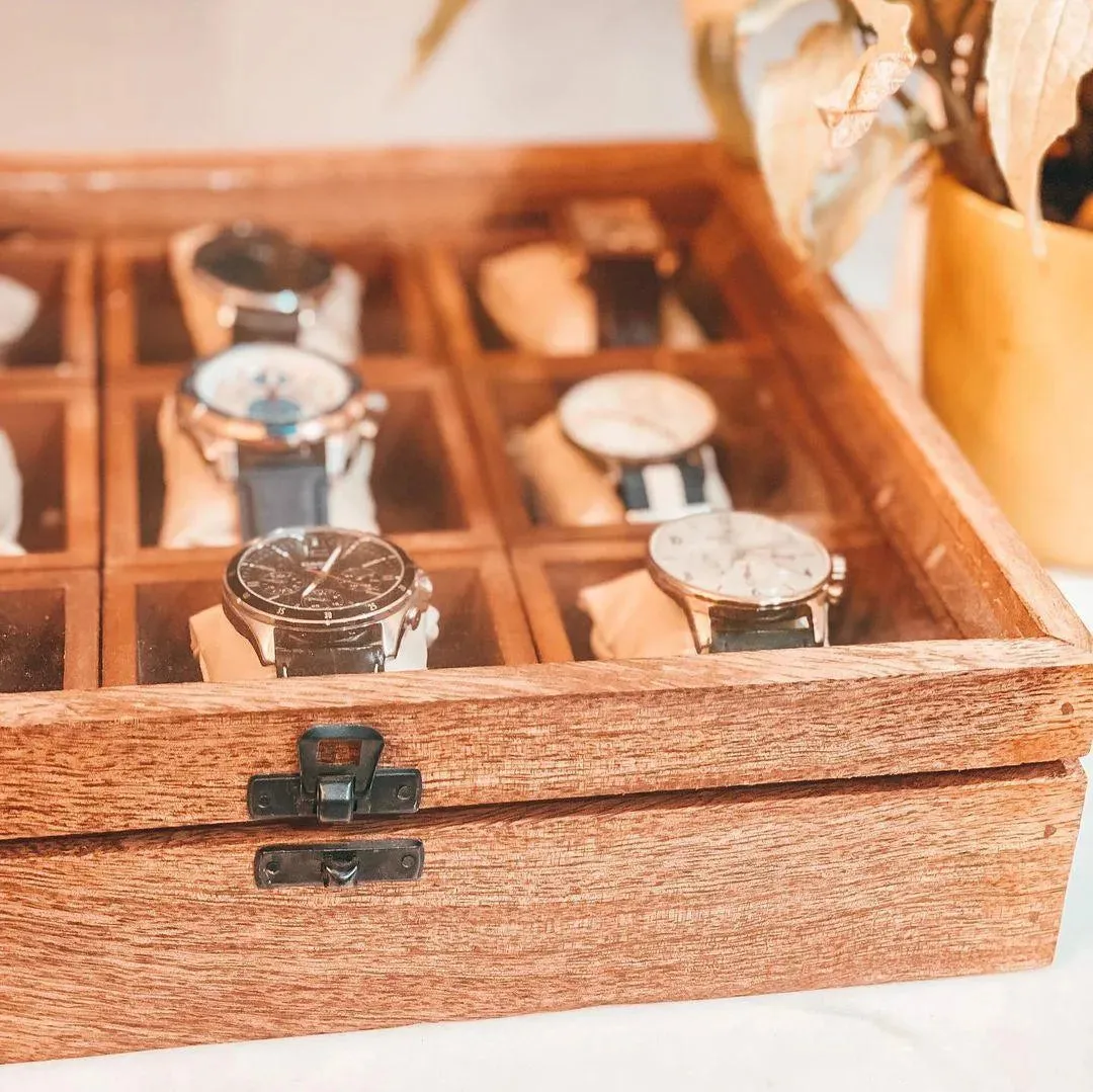 Wooden Watch Box With 9 Compartments